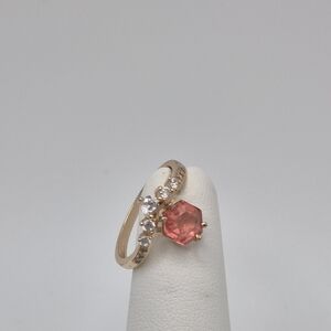VERY PRETTY Gold Ring with Pink Rhinestone and Sim Diamond Accents.  Size 5